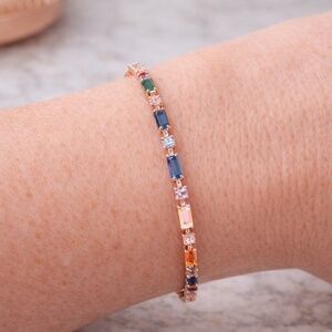 Rose Gold bracelet with multicolored gemstones, various shaped gems